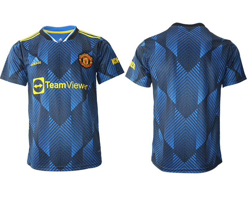 Men 2021-2022 Club Manchester United Second away aaa version blue blank Soccer Jersey->customized soccer jersey->Custom Jersey